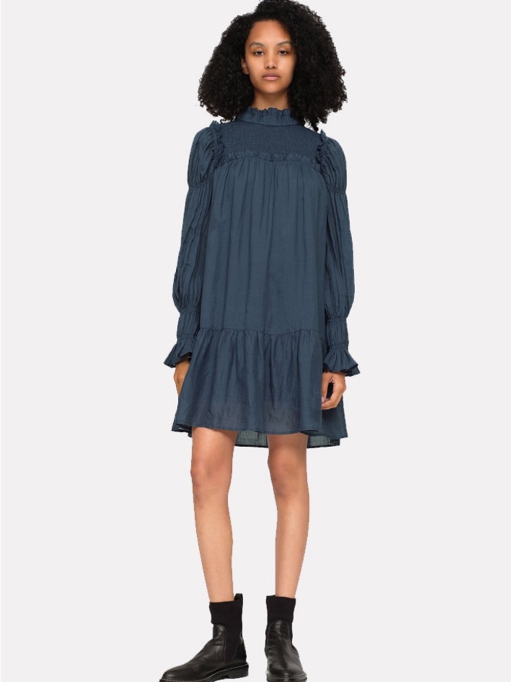 Sea New York Hattie Ramie Puff sleeve dress smocked neck cottagecore graduation